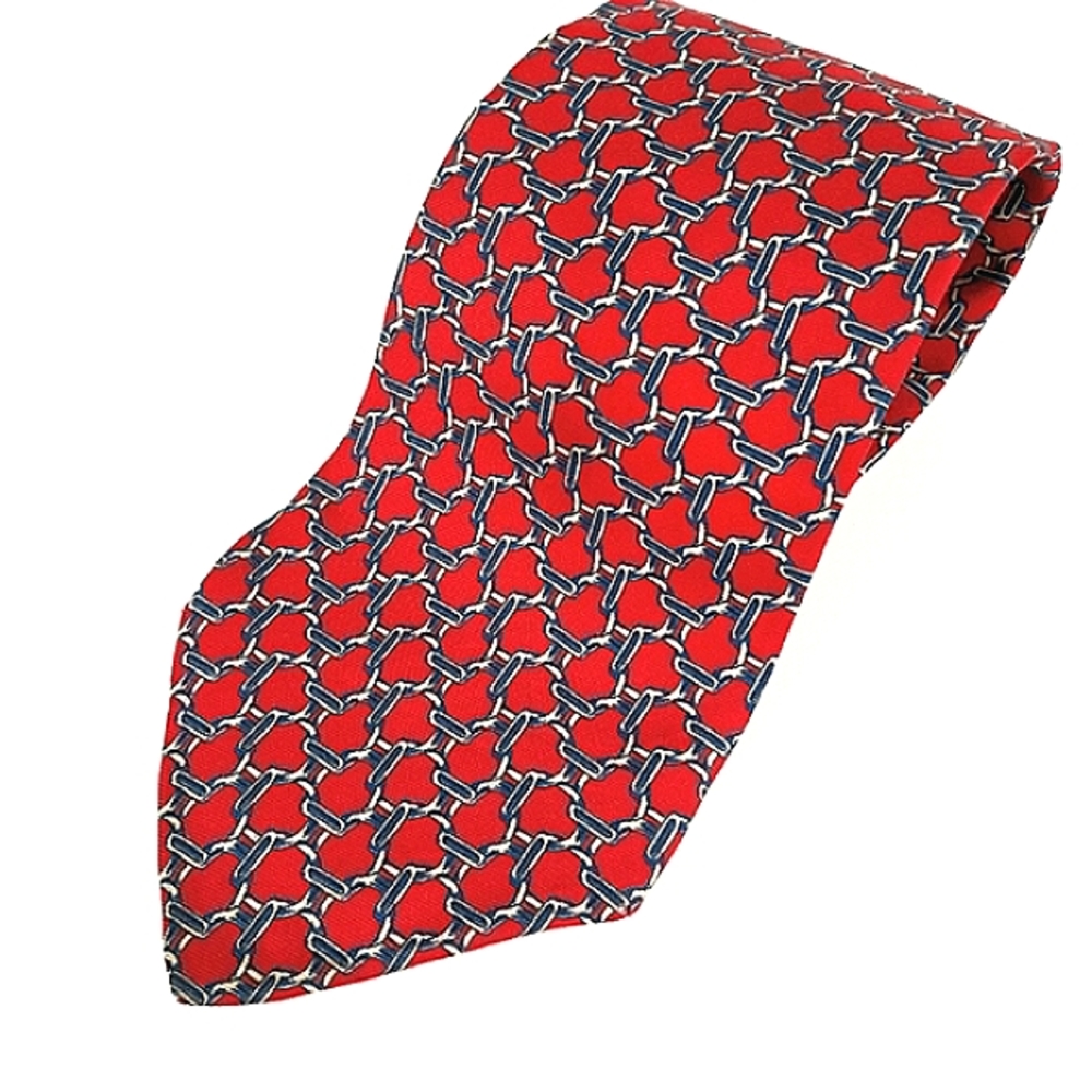 PETERBOROUGH ROW Tie Necktie Red Equestrian Links Graphic 100% Silk